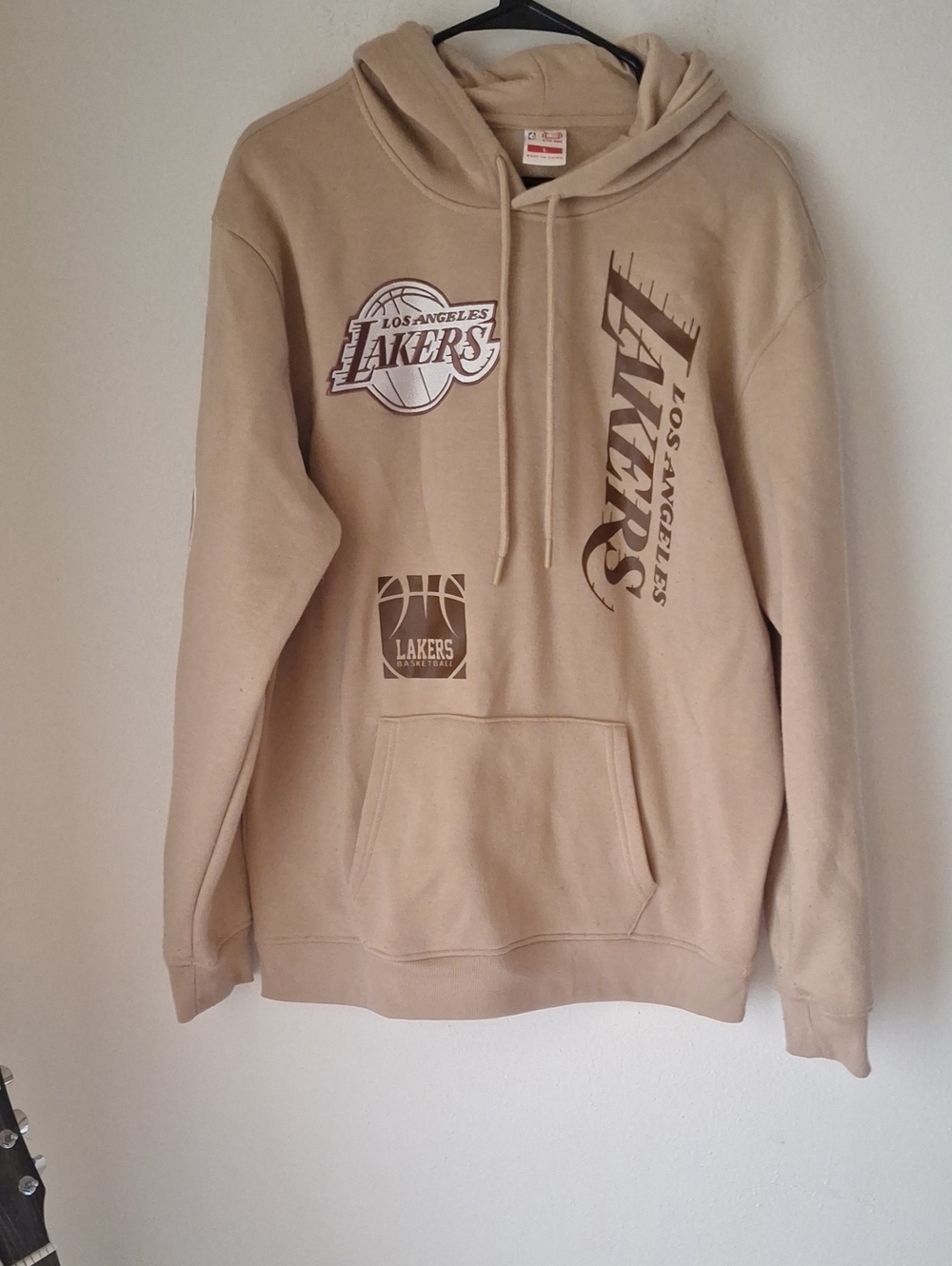 Los Angeles Lakers Beige Pullover Hoodie 100% Cotton Sz L